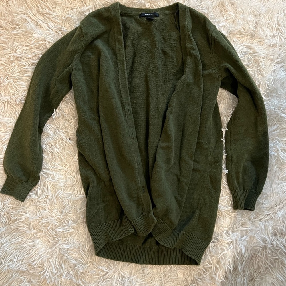 Army green cardigan, forever 21, size medium